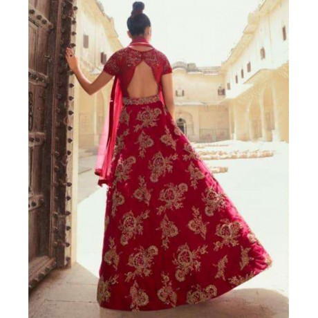 Embroidered gown in Red color