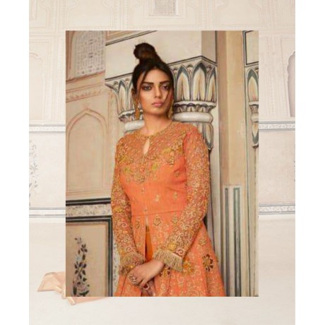 Embroidered gown in sunrise orange 