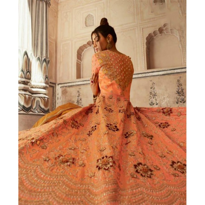 Embroidered gown in sunrise orange 