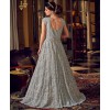 Heavy Net Embroidered Gown In Silver 