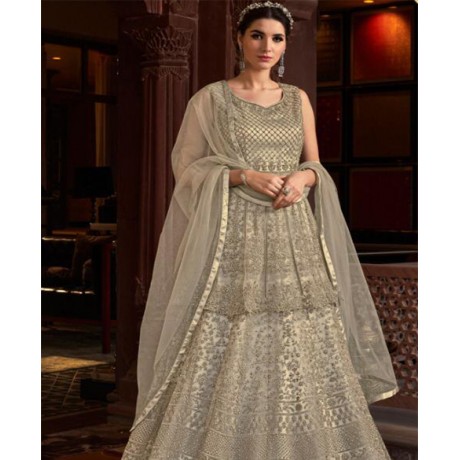 Embroidered Net Pakistani Sharara Suit In Silver