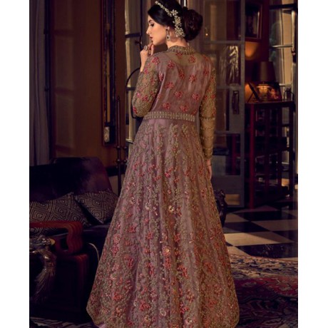 Embroidered Shrug Style And Gown In Rose Dawn