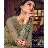 Embroidered Net Front Slit Abaya Style gown in Lime Green 