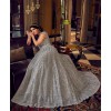 Heavy Net Embroidered Gown In Silver 