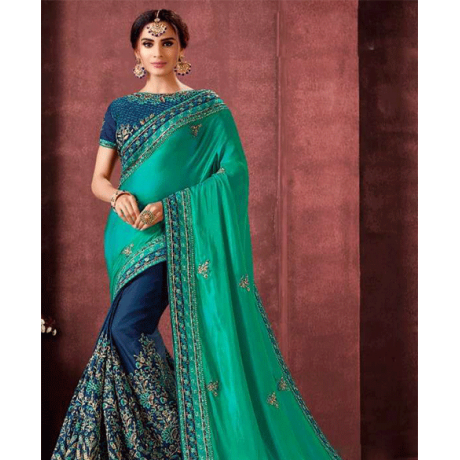 Embroided Saree in Green and Lime Shade