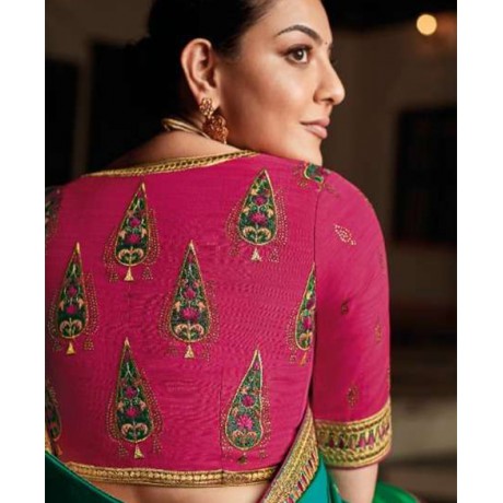Embroidered Saree in Pink and Peacock shades
