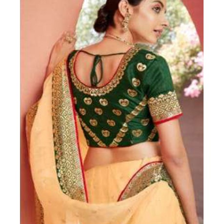Embroided Saree in Yellow and Green 