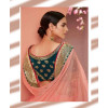 Embroided Saree in Teal Blue and Pink 