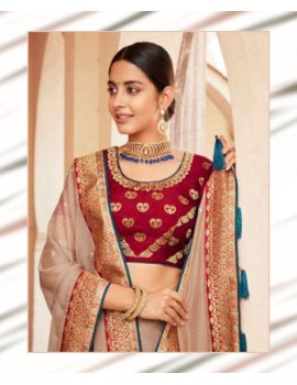 Embroided Organza Saree in Rose Gold and Crystal Maroon