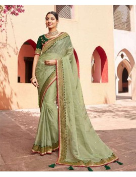 Embroided Saree in Pastel Green 