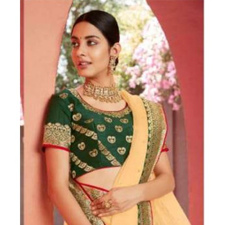 Embroided Saree in Yellow and Green 