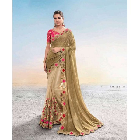 Heavy Embroidered Bridal Golden Saree  