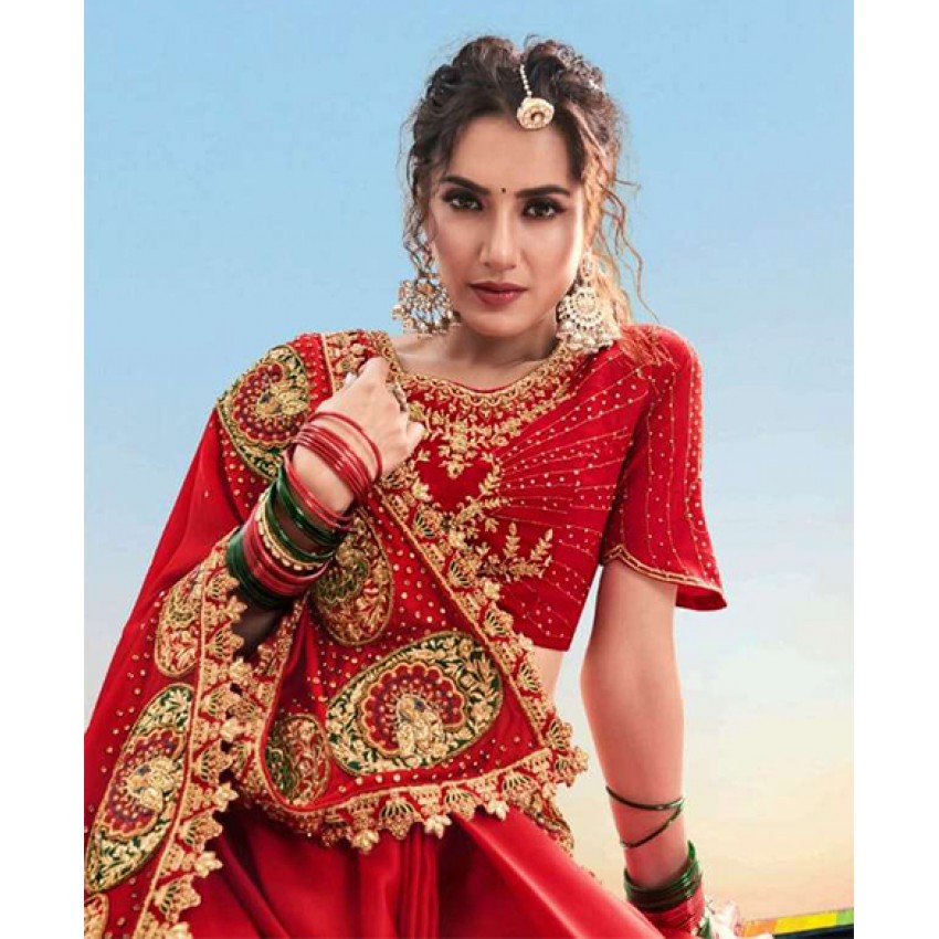 Heavy Embroidered Bridal Red Saree