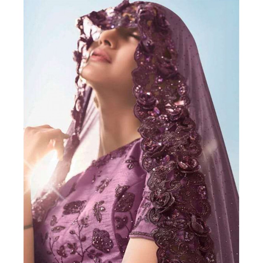Purple Saree Heavy embroidered